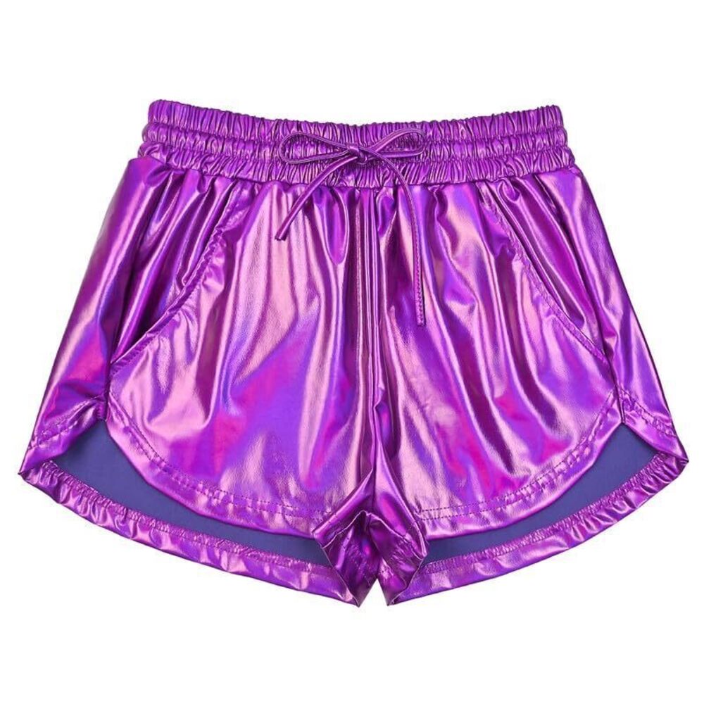 6714 Metallic Purple Metallic Shorts Festival Shiny Sparkle 80s Medium